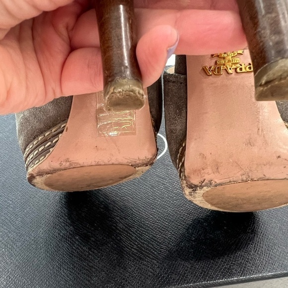 PRADA CALCUTURA GREY SUEDE PLATFORM SLINGBACK SIZE EU 37.5 US 7.5 - Picture 10 of 13